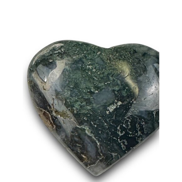 Moss Agate Heart-Shaped Healing Palmstone Natural Green Gemstone Spiritual Gift - Picture 3 of 11